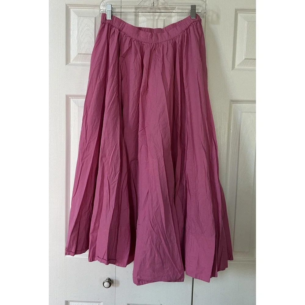 Free People Lowen Midi Skirt Sugar Magnolia Pink Pleated Billowy A-line Sz L